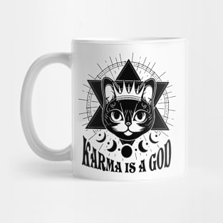 Karma Is A God Black Cat Design Mug